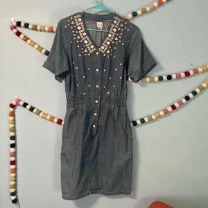 Vintage Denim Studded Mini Dress